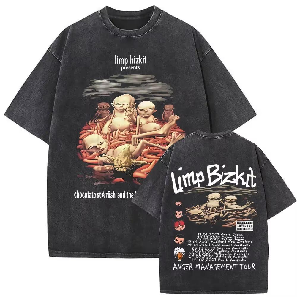 Washed VintageLimp Bizkit Graphic T-shirt Men Women Hip Hop Casual Oversized Short Sleeve T Shirts Unisex Streetwear