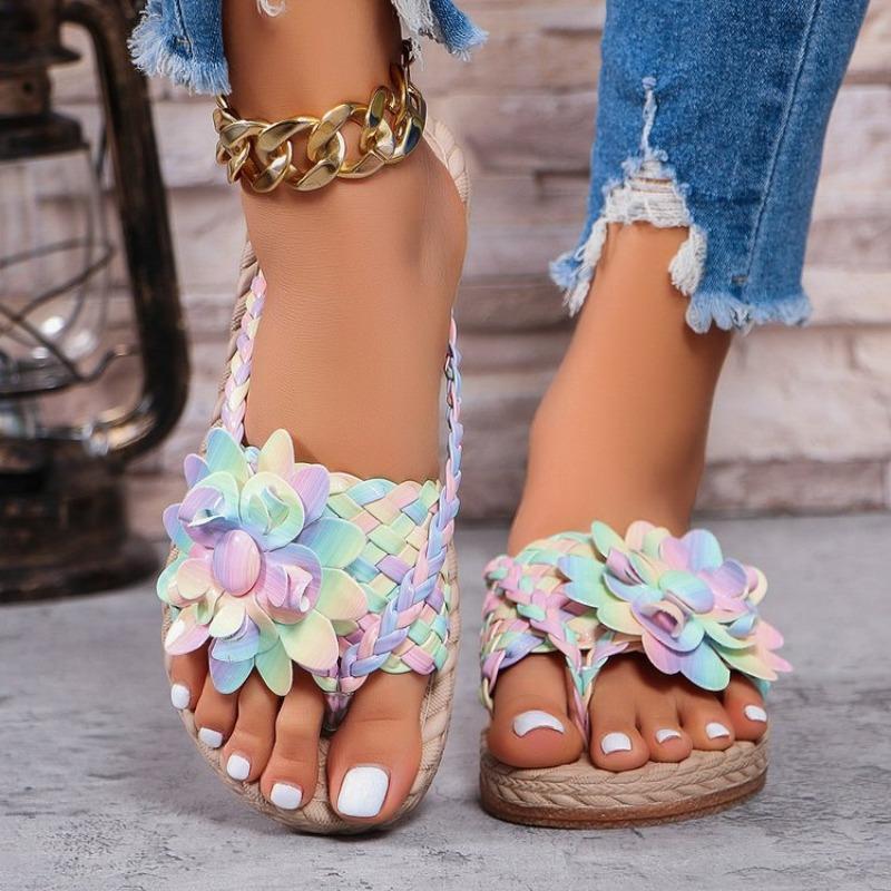 Fashion Hot Sale Shoes Female 2024 Summer New Colored Rope Braided Women's Slippers Casual Fashionable Vacation Ladies Beach Flip Flops