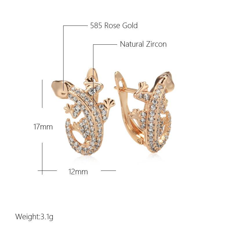 New Unusual  Rose Gold Lizard Earrings Daily Women  Fashion Animal Jewelry Covered With Natural Zircon Drop Earrings