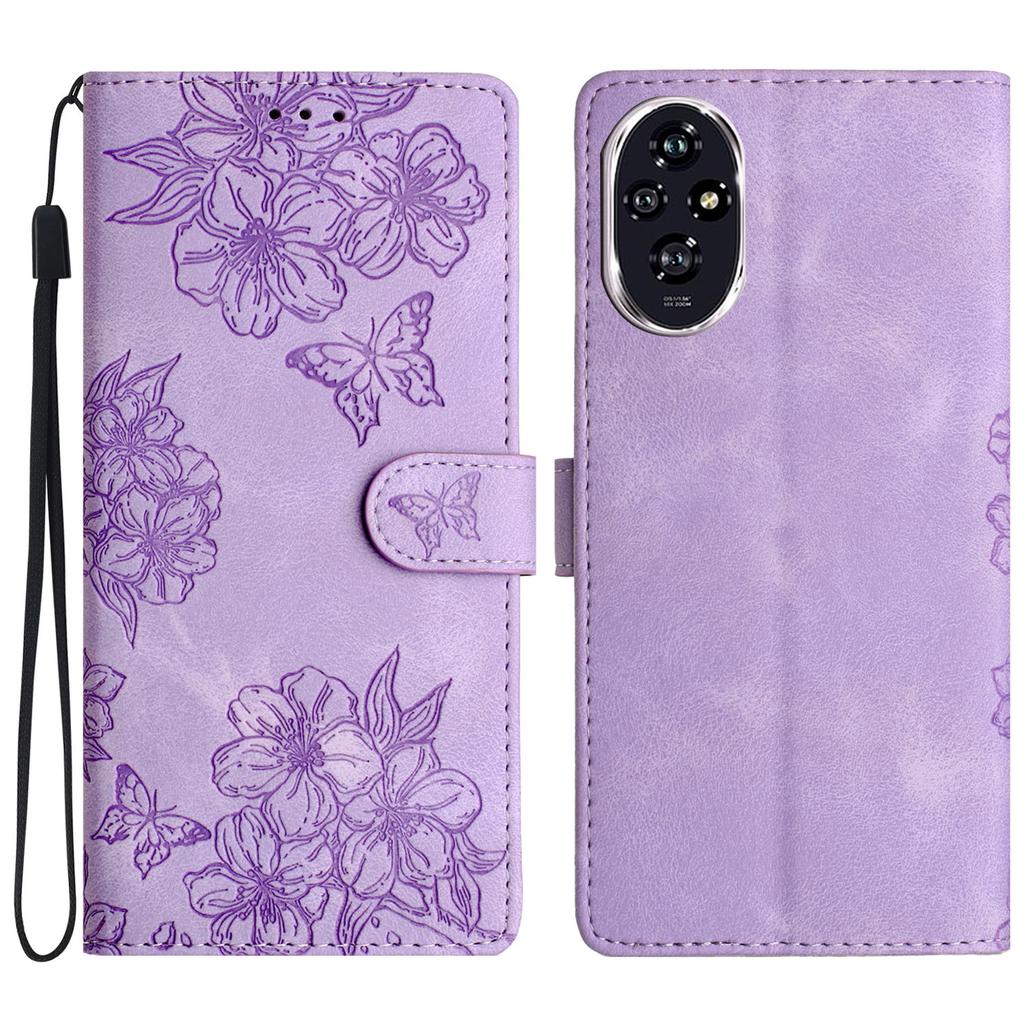 For Honor 200 Pro 5G Case Butterfly Flower Pattern Skin-Touch Leather Phone Cover