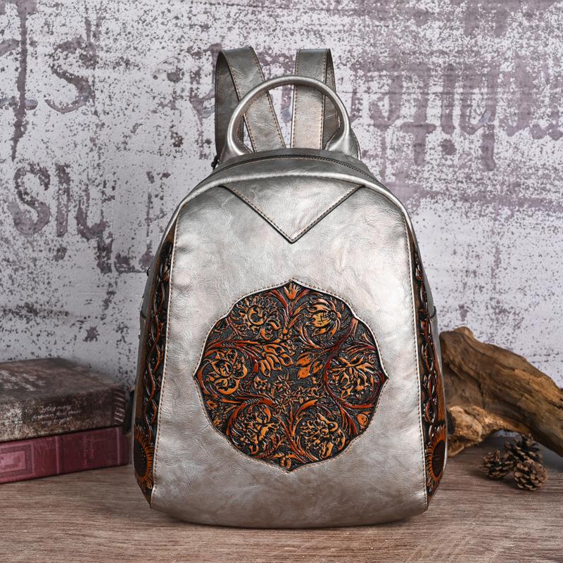 Plecak podróżny casual w stylu retro chińskim, tłoczony, o dużej pojemności dla kobiet