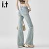 CHOCOOLATEit Damen High-Waist Schlagjeans mit ausgefranstem Saum