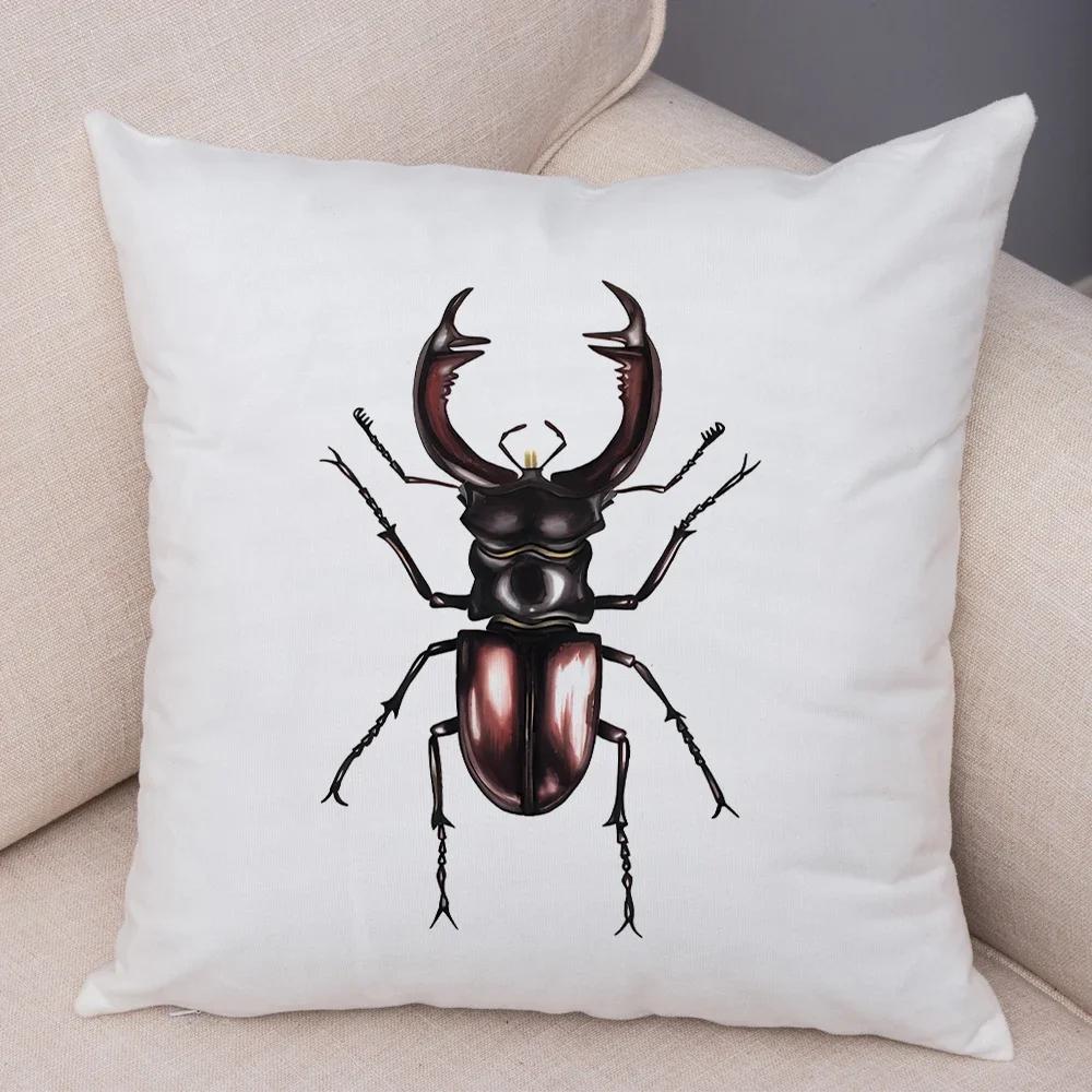 Insect Beetle Collection Pillow Case Both Sided Decor Cartoon Animal Print Cushion Cover Soft Plush Pillowcase for Sofa Home Car