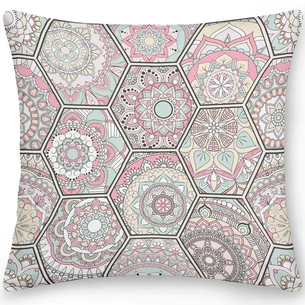 

Квадратный чехол для подушки, офисный диван, домашний декор, двухсторонний этнический цветочный чехол в стиле бохо 66x66cm белый