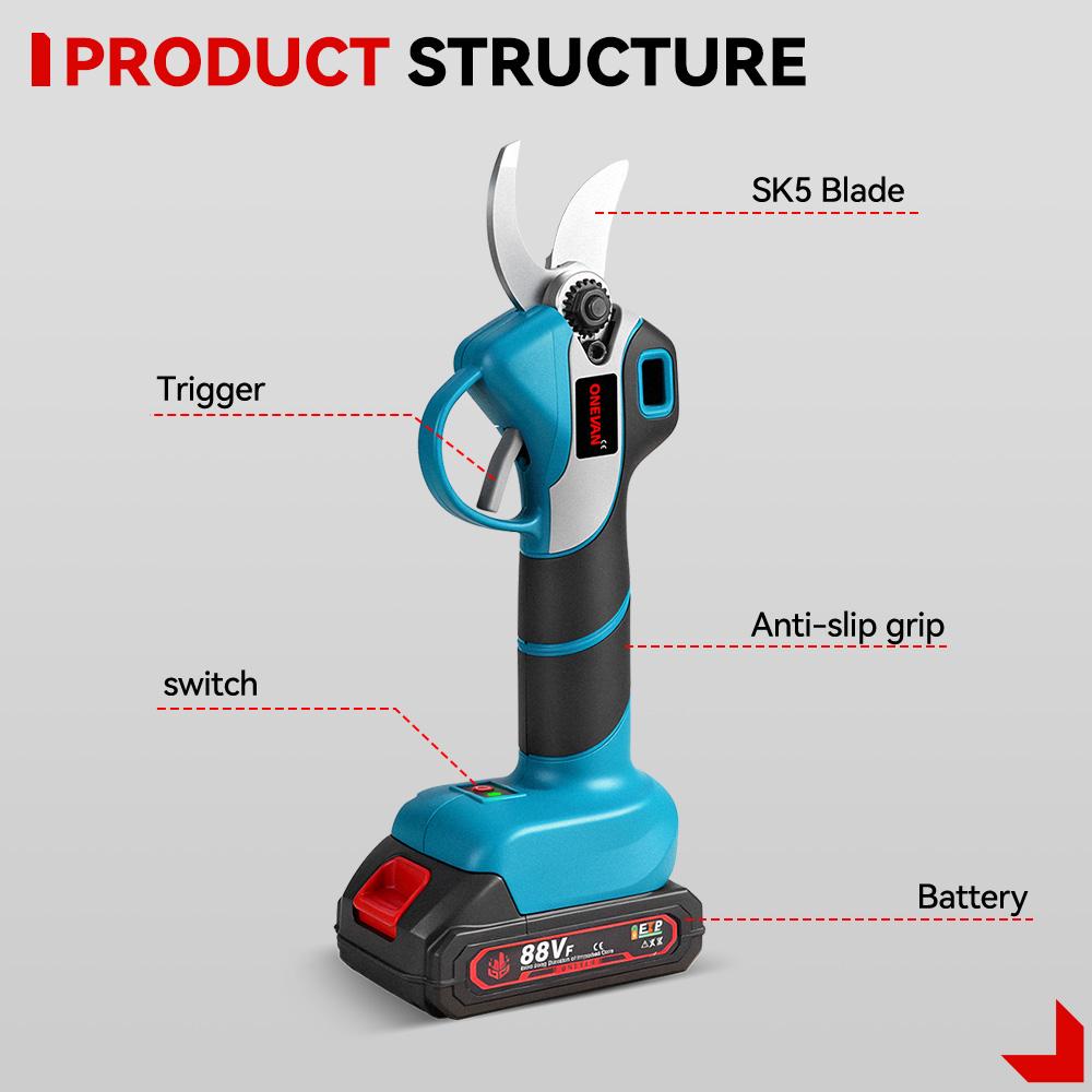 ONEVAN 30mm Brushless Electric Pruning Shear Cordless Scissor Tree Pruner Branch Cutter Garden Power Tool For Makita Battery Pin