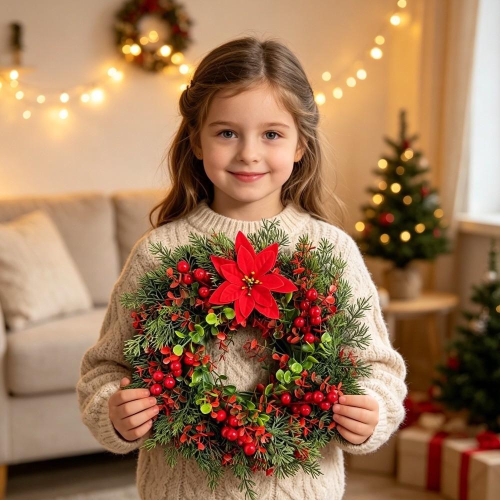 Bowknot Christmas Door Wreath Red Berries Artificial Holiday Wreath  Holiday Party Decor