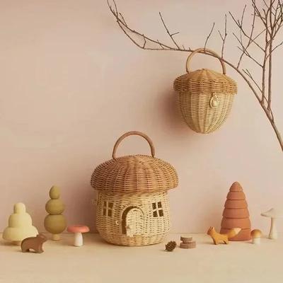 Bol de Cesta de Hongo Hecho a Mano Cestas Tejidas de Ratán Caja de Almacenamiento de Paja Cesta para Picnic de Vacaciones Juguete para Niños Cesta de Almacenamiento para Artículos Varios
