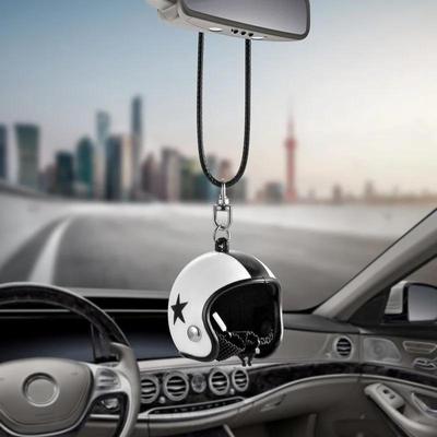 Car Pendant Cute Helmet Doll Hanging Ornaments Automobiles Rearview Mirror Suspension Decoration Accessories Gifts Car Decor