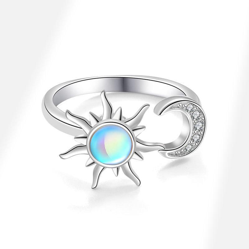Sun Pendant Adjustable Copper Ring With Bright Finish For Women Gift