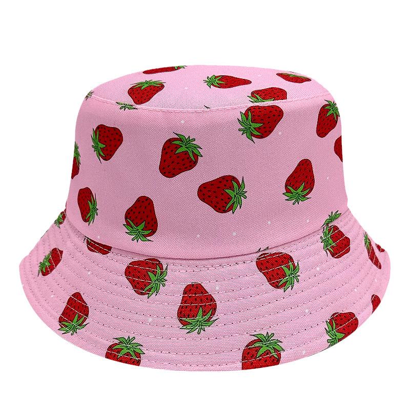 

Летняя креативная двусторонняя панама с принтом клубники, уличная пляжная шляпа от солнца, корейская версия, защита от солнца, фруктовая шляпа-горшок M（56-58cm）