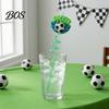 Reusable Plastic Straw 5Pcs Colorful Soccer Spiral Straws, Drinking Straws for Birthday Party Party, Football Theme Celebration Beverage Decor Unique