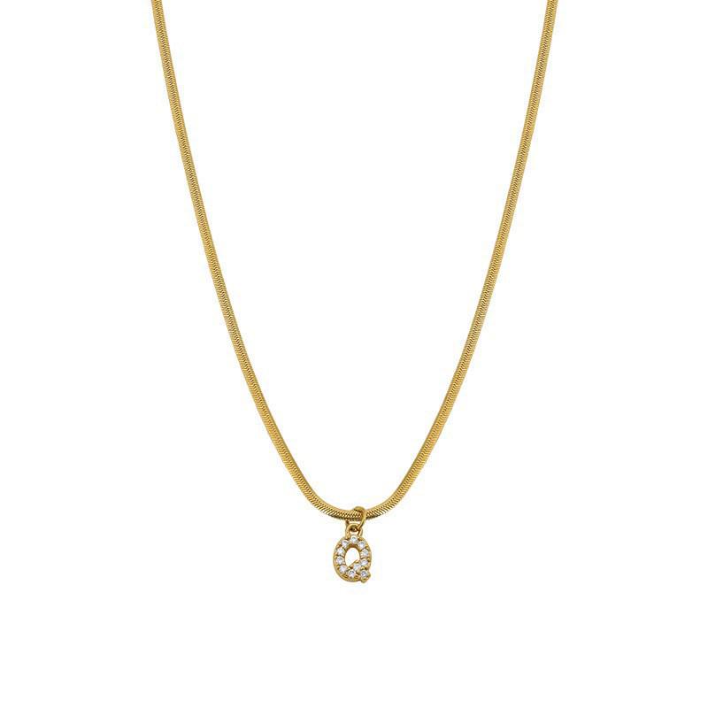 Rhinestone Inlaid French Court Style Snake Bone Collared Pendant with 26 European American Letters