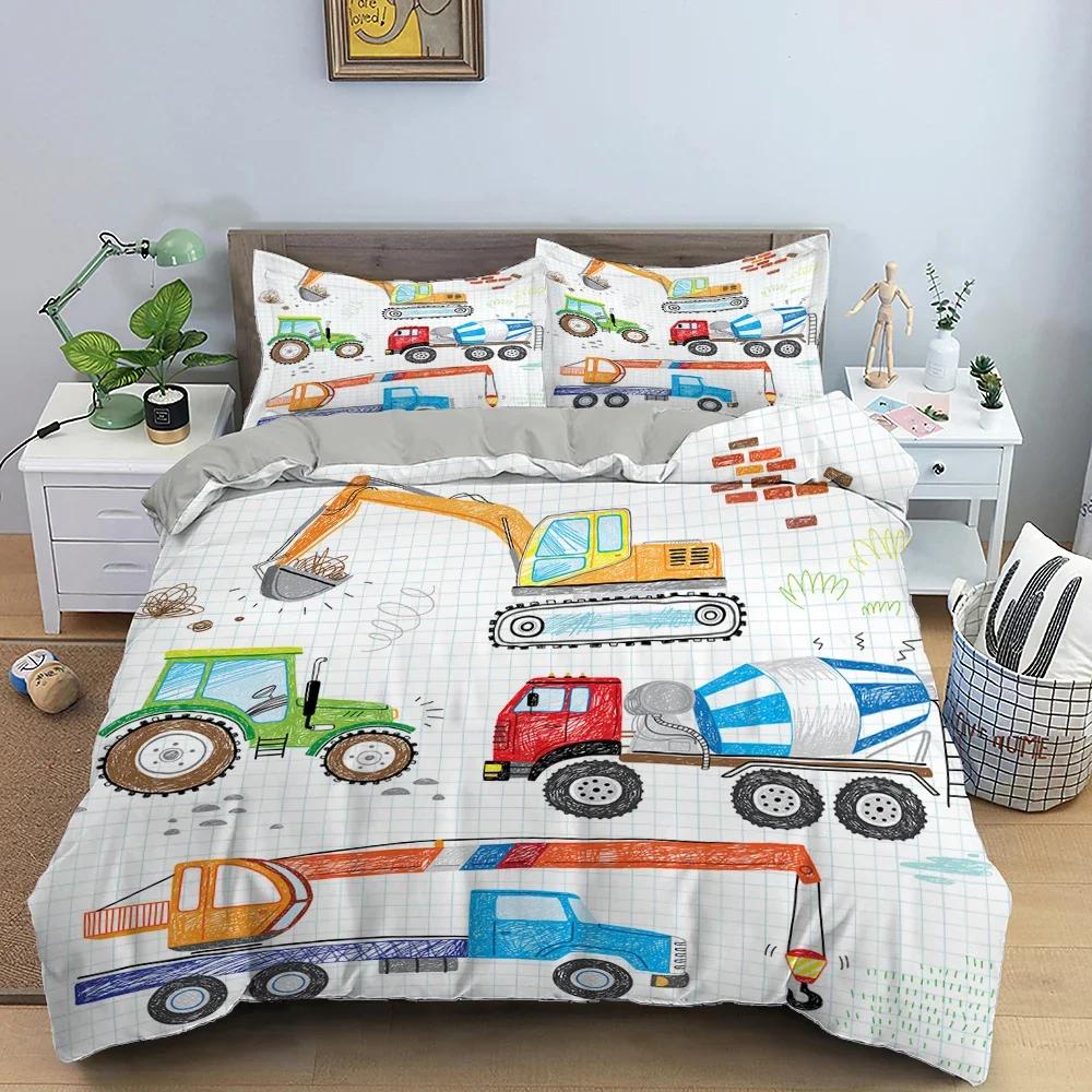 

Simple Cartoon Car Excavator Comfortable Duvet Quilt Cover Pillowcase Bedding Set Children Bedroom Decoration Home Textile 70x133cm 2pcs