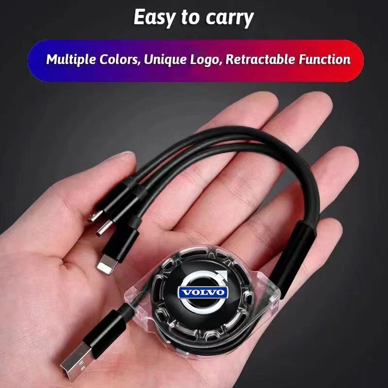 3 In 1 Data Cable Scalable Phone Fast Charging Cable Car Accessories For Volvo Xc60 Xc90 V40 V60 S60 V50 V90 S80 C40 XC40 V70 t6