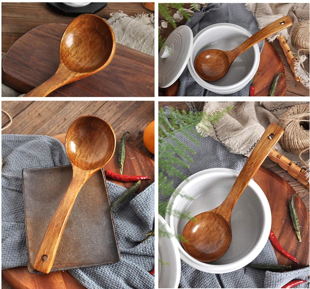 S/L Wooden Ladle Long Handle Ladle Utensils for Soup Handmade for Kitchen Cookware