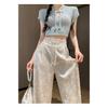 Chinese-style Faux Satin Jacquard Wide-leg Pants for Women, 2026 New Design, Niche High-waisted Slimming Casual Floor-length Trousers