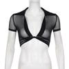 European Style Sexy Mesh V-Neck Short-Sleeve T-Shirt - Women's Summer Twisted Thin Solid Color Cover-Up Top