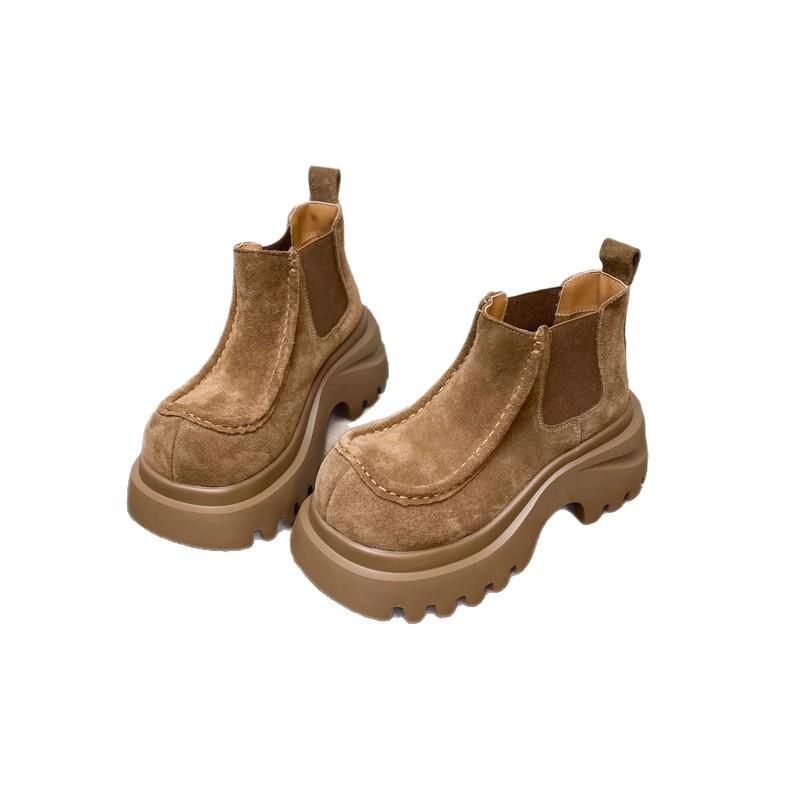 Fashion Thick-soled Heightening Martin Boots Women's 2025 Autumn New Versatile Big Head Lace-up Small Locomotive Boots Short Boots