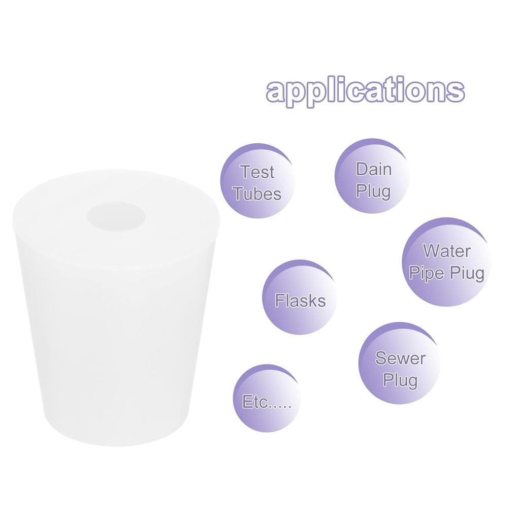 MECCANIXITY Silicone Rubber Tapered Plug 19mm To 25mm Solid Test Tubes Bungs Stopper with Hole White for Lab 6 Pieces