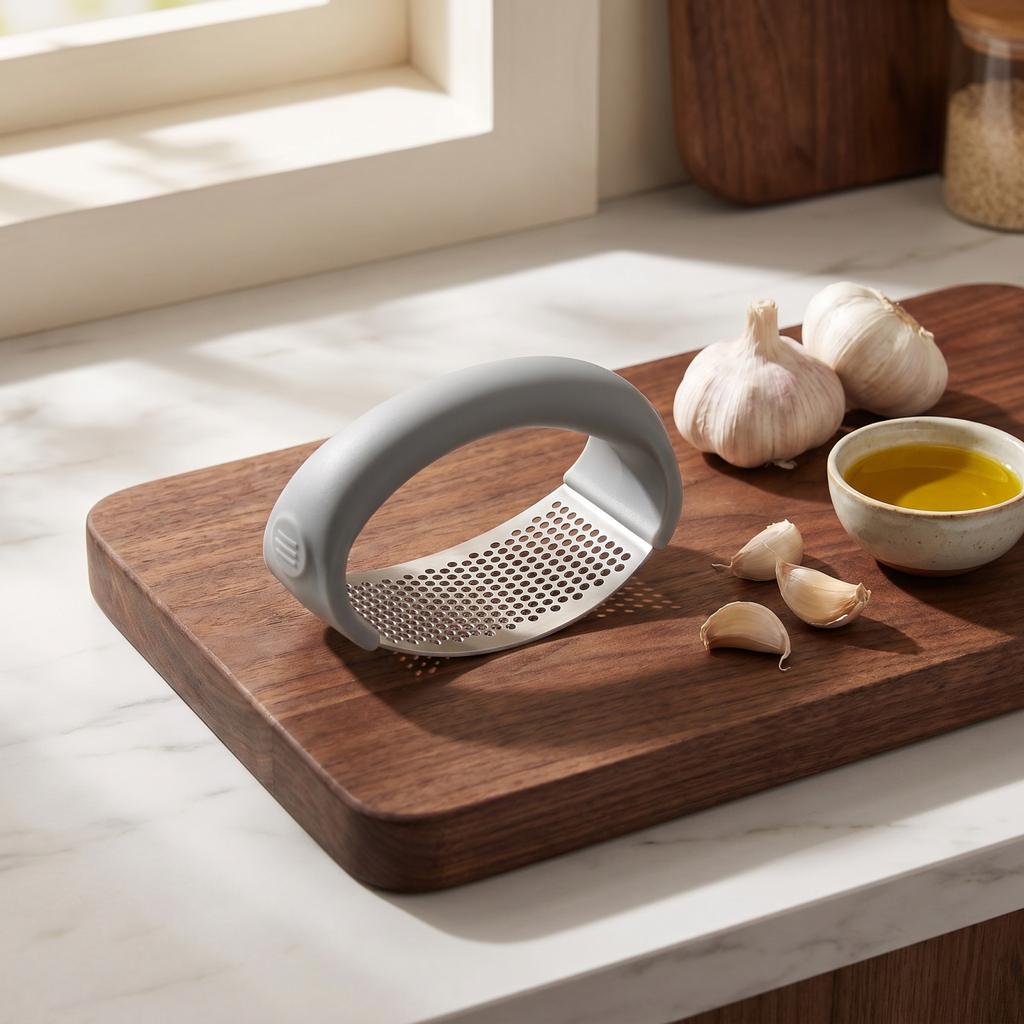 Stainless Garlic Press with, Multifunctional Manual Garlic Mincer and Crusher for Kitchen Use