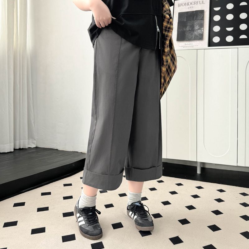 

Plus size women clothing [Korean Series Cropped Pants] Chubby Girl Summer Drape Suit Casual Loose Curling Straight Wide-Leg Pants Dark gray 8xl([Recommended 125.00 kg-137.50 kg]])