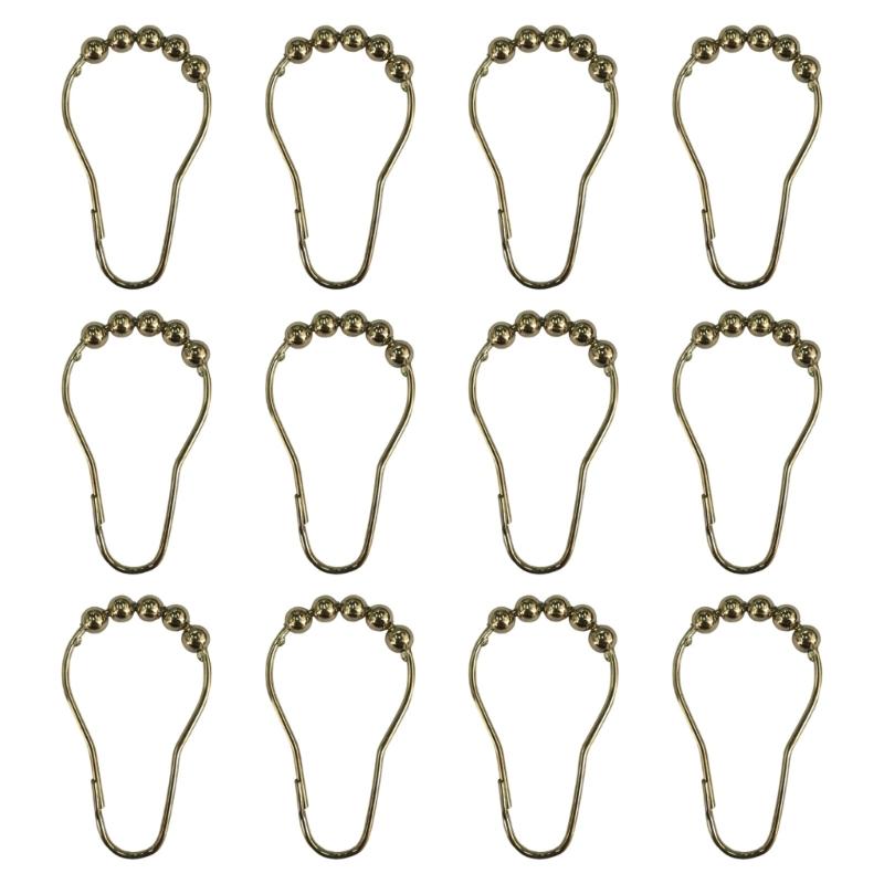 12pcs Rusts Resistant Stainless Steel Bath Curtain Hooks Rustproof 5 Beaded Shower Rod Hook Bathroom Accessories
