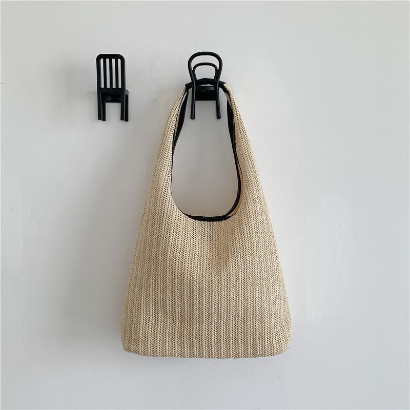 Straw bag women's summer niche splicing commuter tote bag large capacity women's casual shoulder bag