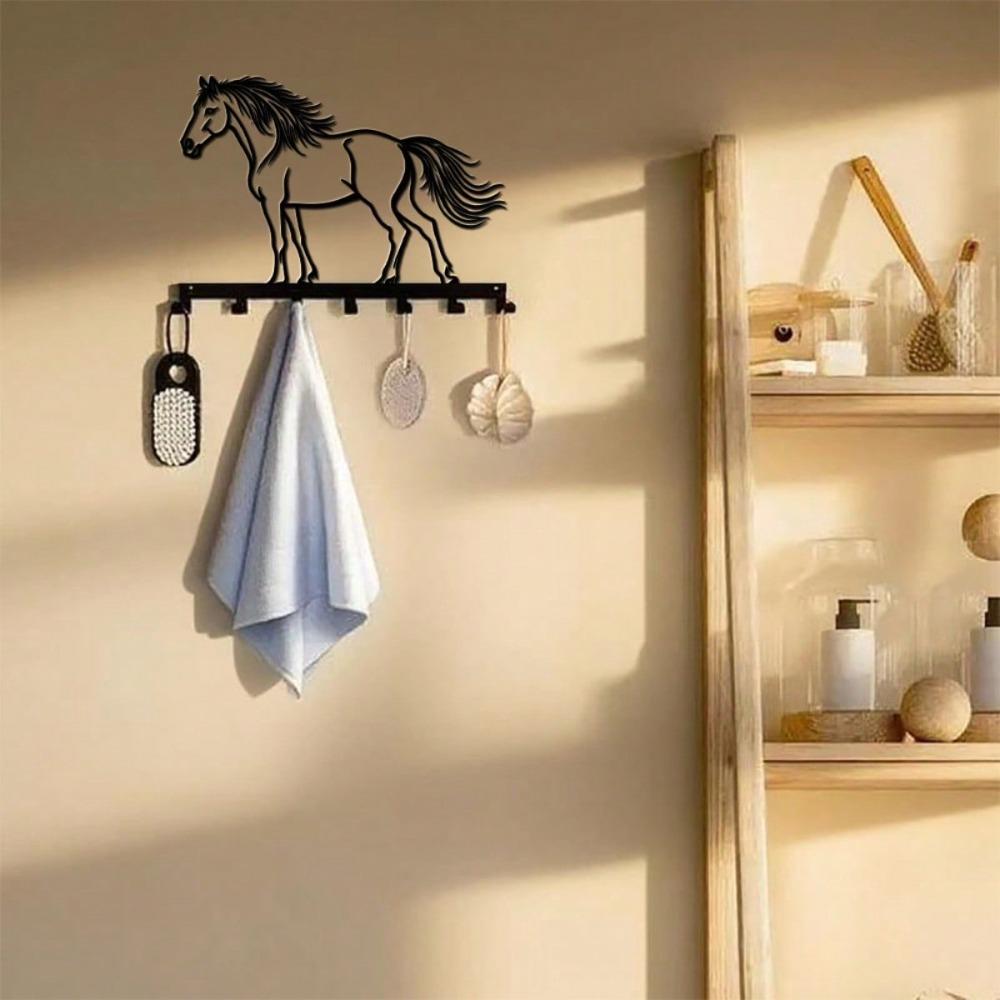 Equestrian Key Hook Wall Rack 7 Hooks Rustproof Horse Shoe Home Decor