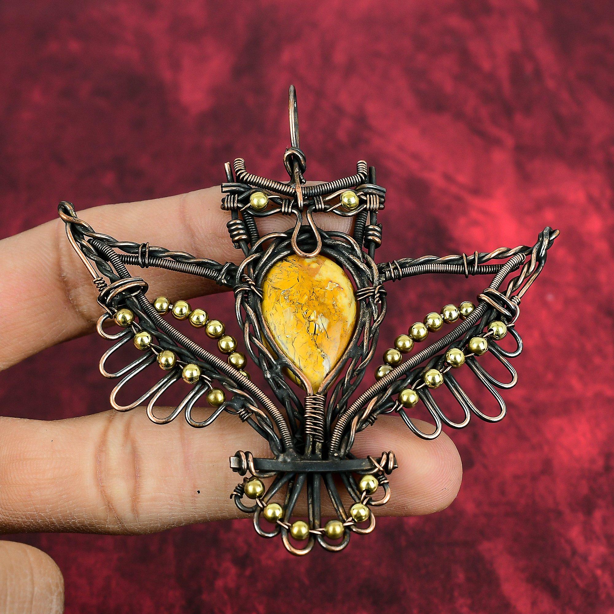 Brecciated Mookaite Pendant Copper Wire Wrapped Gemstone Pendant Copper Jewelry Handmade Pendant Owl Pendant For Gifts Wire Weaving Jewelry