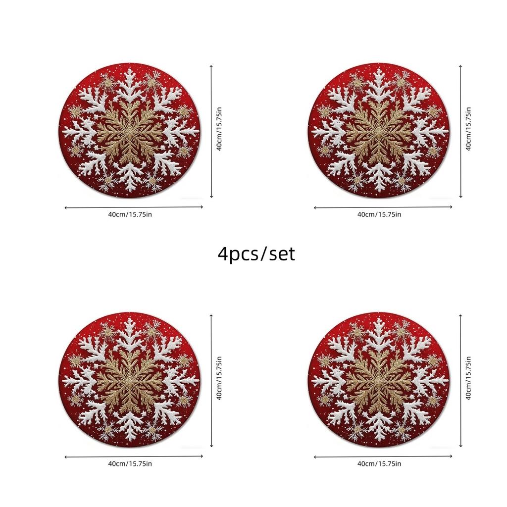 Red Snowflakes Winter Christmas Round Placemats Set of 4 Water-absorbent Anti-slip Easy-to-clean Placemat for Party Home Kitchen