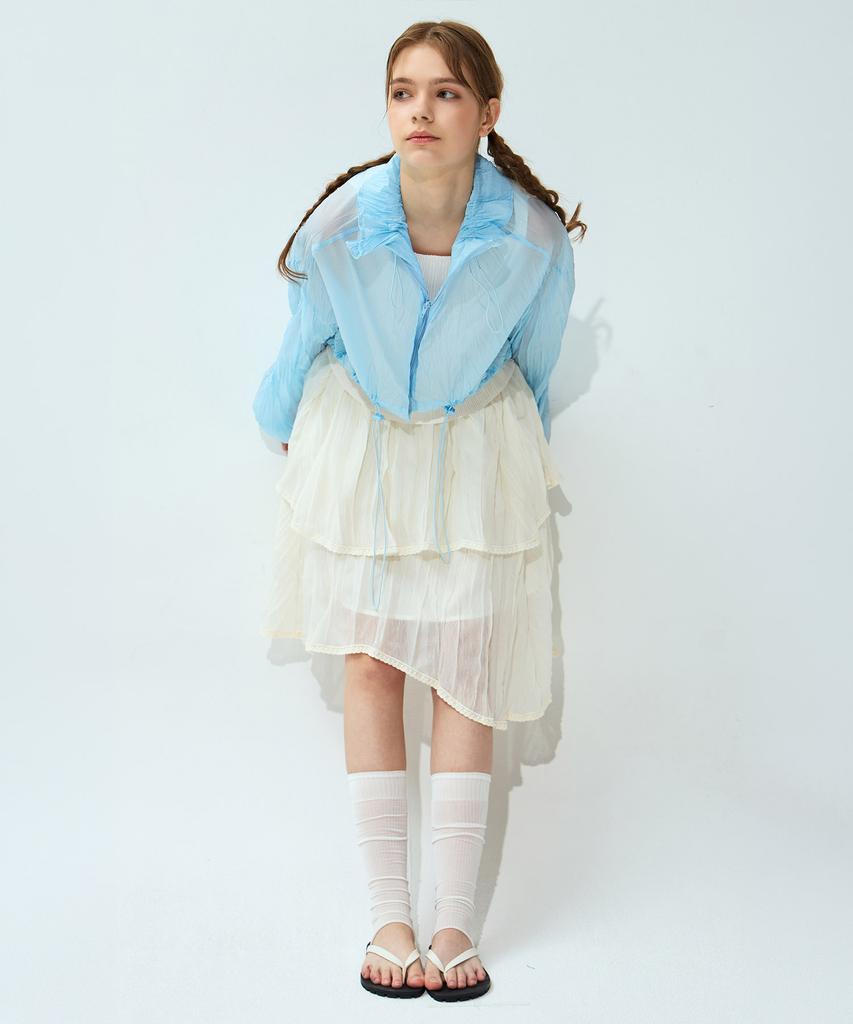 Waiowai Creasing Asymmetrical Layered Midi Skirt Ivory
