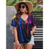Women's Plus Size Color Splash Paint Print Short Sleeve T-Shirt, V Neck Loose Fit Curvy Top, Casual Streetwear Vacation Fashion