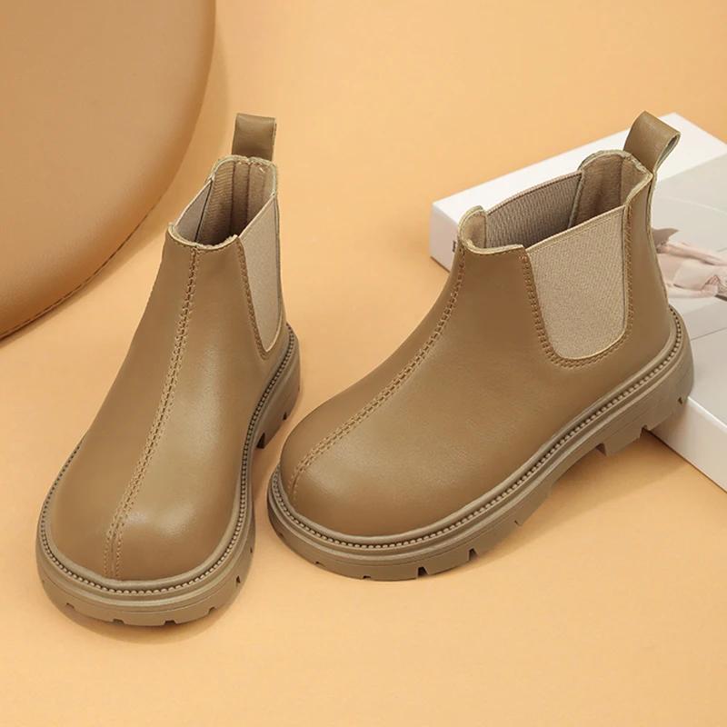 2024 Children Leather Short Boots for Girls Autumn Winter New Fashion Korean Style Anti-slippery Soft Bottom Versatile Chic Shoe