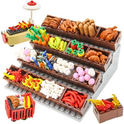 Ylutex Supermarket Food 191-Piece Hot Dog Cart, Mini Vegetable Pan, Turkey, Carrots, Sausage, Food Basket Building Blocks Toy Set Compatible with