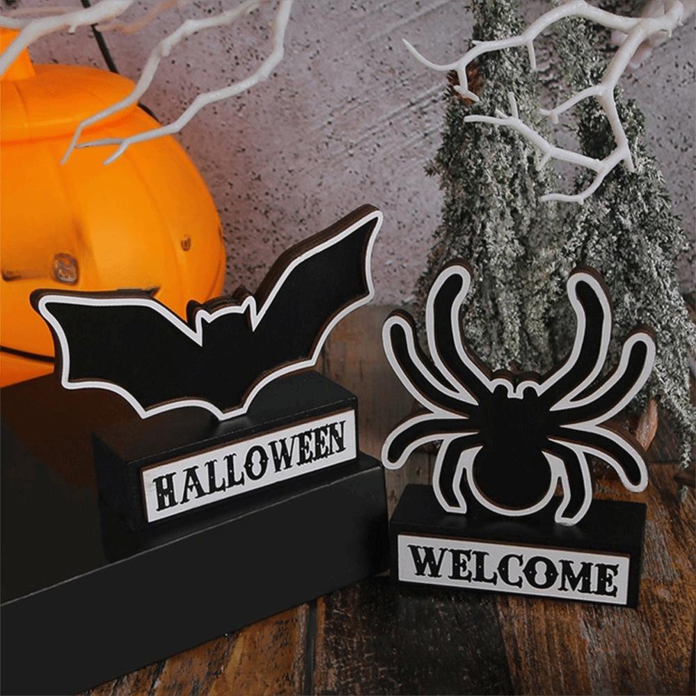 Funny Wooden Spider Decoration DIY Handmade Spider Bat Sign  Party Decoration Props