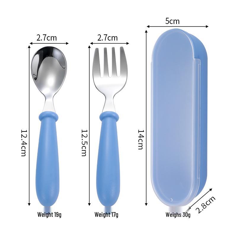 304 Stainless Steel Children's Spoon & Fork Set with Portable Box - Ideal for Baby Feeding and Student Use.