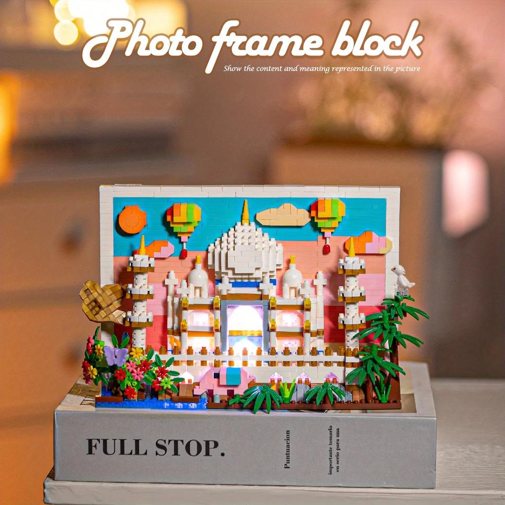 Pink Castle Building Blocks 3D Postcard Building Assemble Model Bricks Creative Desktop Decoration Children's Holiday Gifts