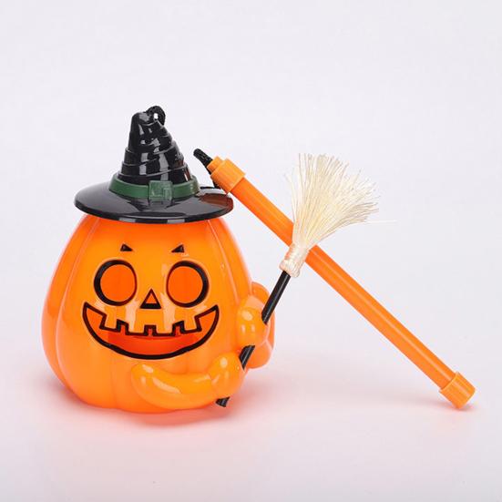 Portable Pumpkin Light Glowing Halloween Lantern, Jack O Lantern with Witch Hat Broom, Lightweight Prop Up Decor, Trick or Treat for Kids Party Decor