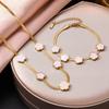 Five-Petal Flower Necklace & Bracelet Set: 18K Gold Fritillary Titanium Steel Snake Bone Chain. Retro Light Luxury Trendy Accessories.