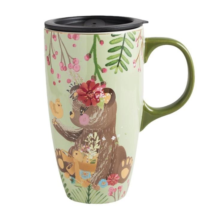 Creative Cartoon Ceramic Cup Large Capacity Drinking Cup with Lid Home Office Coffee Cup High value Couple Mug