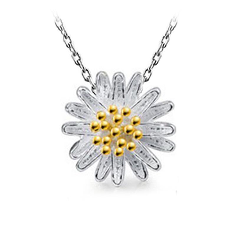 Women s Fresh Floral Pendant Necklace - Sunflower Chrysanthemum Design