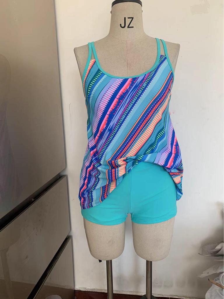 2023 Multicolor Printed Conservative Boyleg Plus Size Swimwear for Women