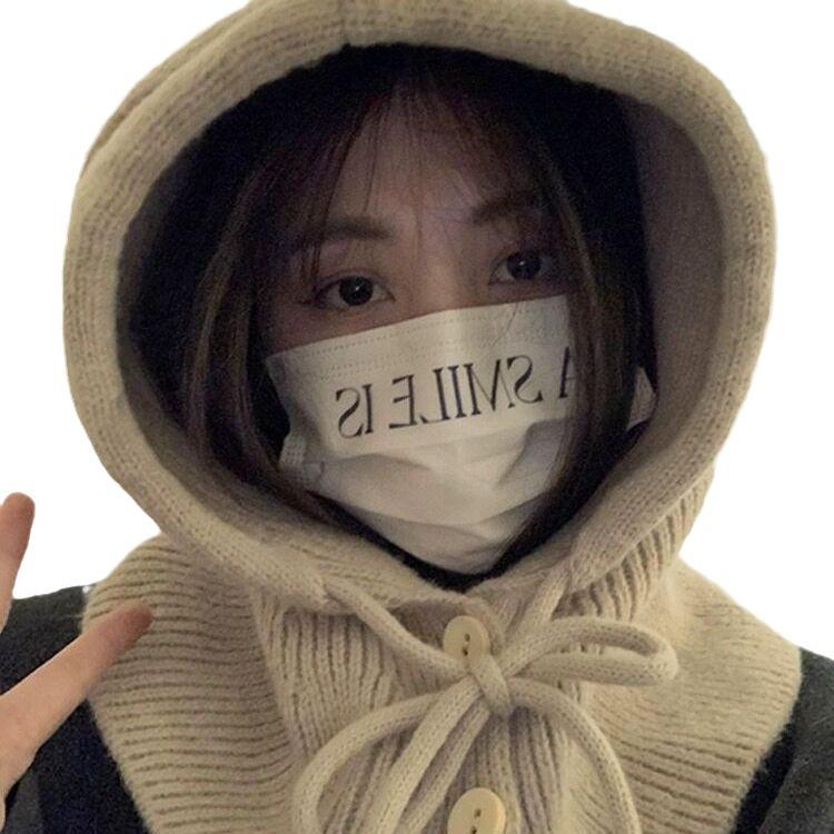 Korean Version Balaclava Hat Women'S Autumn And Winter Outdoor Thickened Warm Hat Scarf Body Knitted Ear Protection Wool Hat