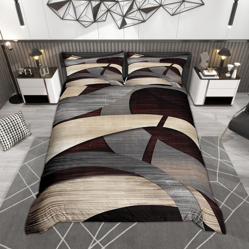Homewish Modern Abstract Duvet Cover Set Vintage Geometric Bedding Set Retro Ombre Quilt Cover Set