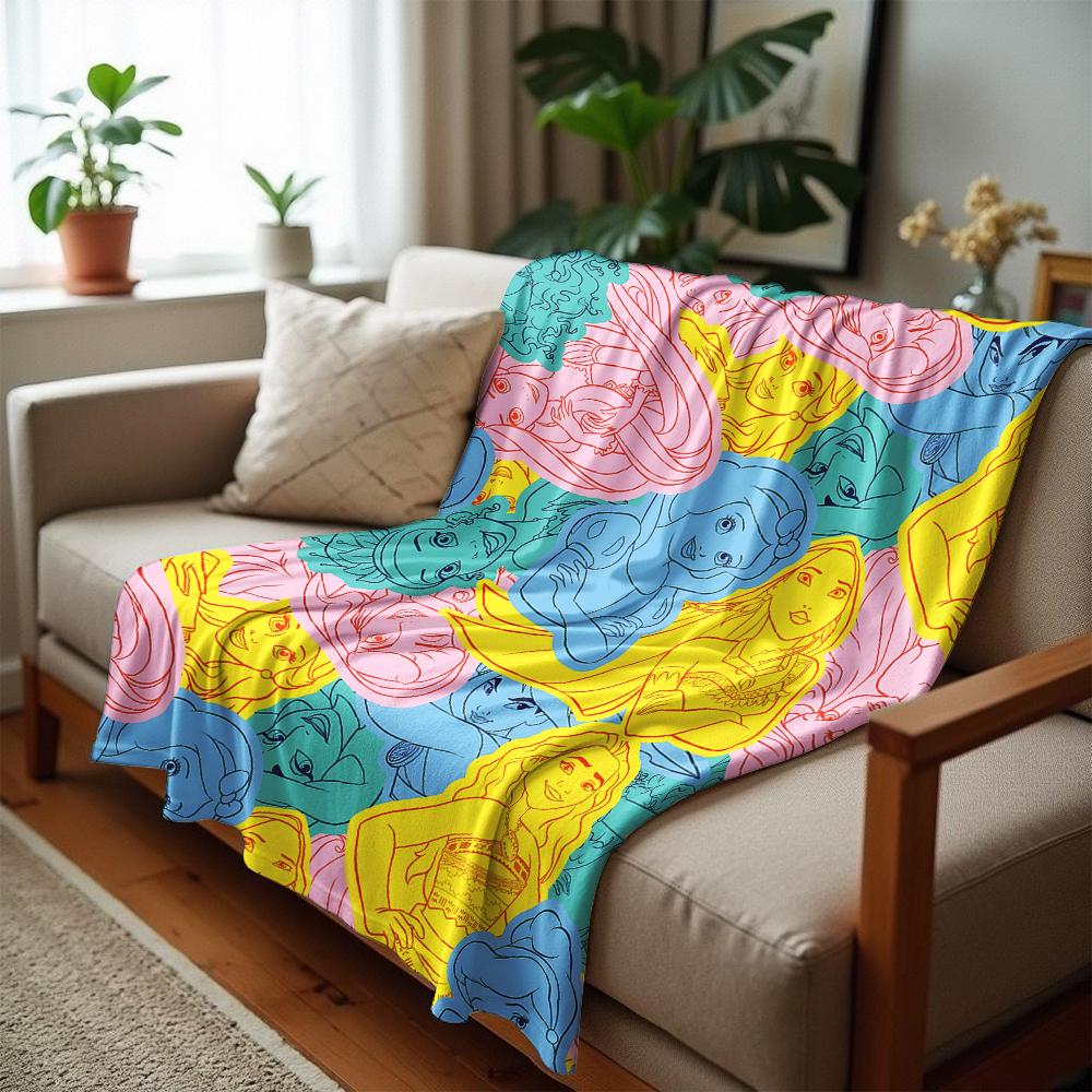 Princess Line Art Anime Cartoon Flannel Blanket Soft Warm Throw for Bedroom Sofa Car Kids Holiday Gift