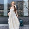 Seaside Vacation Wind Beach Halter Neck Dress Children Spring and Summer New Models with Chest Pads Pure Desire Hollow Mid-length Dress