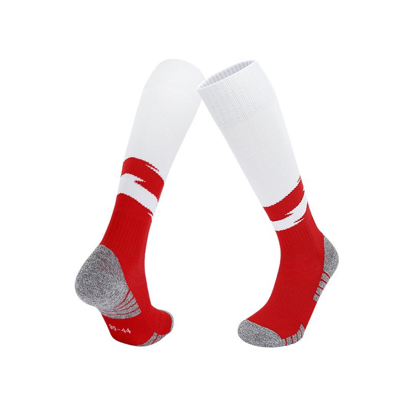 

Unisex High-top Anti-slip Football Training Socks: Breathable, Sweat-wicking, Summer Towel Bottom Small (28-33) красный/белый