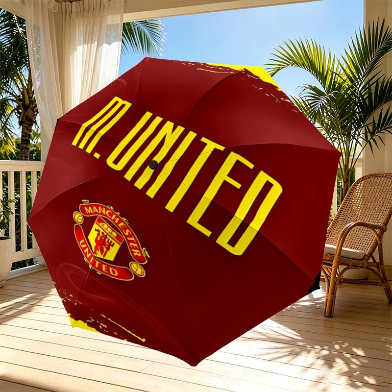Manchester United F.C Print Automatic Open Close Umbrella, Portable Foldable Umbrella, for Outdoor Commute Camping Trip, Ideal Birthday Gift