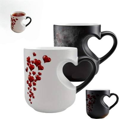 Red Hearts Pattern Color Changing Cup Ceramic Material Thermochromic Mug Heart-Shaped Mug  Home Use