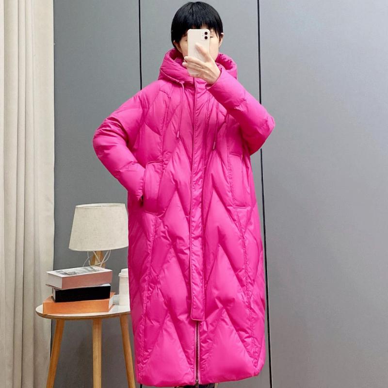 2026 Winter Korean Loose Hooded Thickened White Down Medium and Long Down Jacket Casual Comfortable Coats  Zipper Warm Clothing